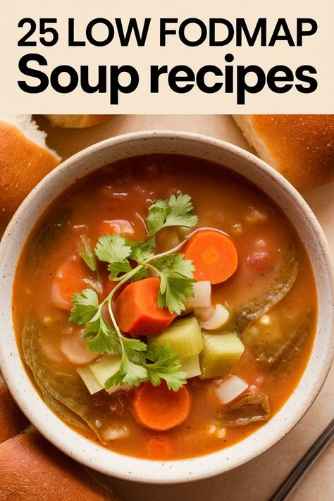 Low FODMAP soups and stews are a delicious and healthy way to eat when you have a sensitive digestive system. These recipes are free from trigger ingredients like onions, garlic, and wheat. Enjoy comforting chicken and vegetable broths, creamy pumpkin soups made with lactose-free milk, and hearty beef and potato stews using FODMAP-approved vegetables.  Find your new favorite low FODMAP soup recipe today! Ibd Soup Recipes, Low Histamine Soups, Low Fodmap Vegan Recipes, Low Fiber Soup Recipes, Fodmap Soup Recipes, Low Fodmap Soup Recipes, Low Fodmap Soup, Fodmap Soups, Fodmap Soup