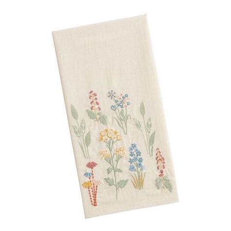 Natural Multicolor Embroidered Floral Kitchen Towel by World Market Kitchen World, Floral Kitchen, Flour Sack Kitchen Towels, Dish Rag, Towel Crafts, Classic Kitchen, Cute Aprons, Towel Kitchen, Classic Kitchens