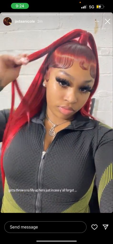 Colored Frontals Black Women, Red Wig Half Up Half Down, Baddie Wig Styles, Red Wig Outfit Ideas, Red Flip Over Quick Weave, Pink Half Up Half Down, Colored Wig Installs, Red Side Part Quick Weave, Ginger Half Up Half Down