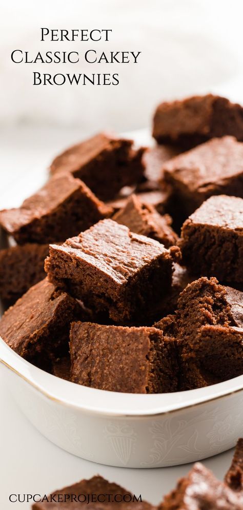 Cakey Brownie Recipes, Light Brownies Recipe, Cakey Brownie Recipe, Cakey Brownies, Savory Baked Goods, Cake Like Brownies, Cake Texture, Cupcake Project, Cake Brownies