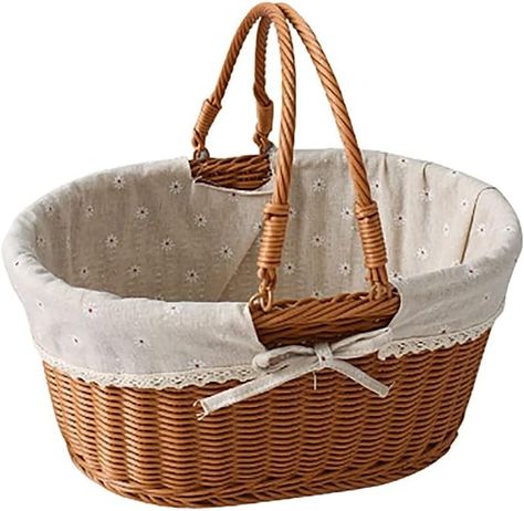 Amazon.com: Imitation Rattan Picnic Basket, Storage Basket, Shopping Basket, Rattan Fruit Basket, Carrying Basket, Artificial Woven, Floral Lined Lace Trim (12, Oval, 1, pb2-1) : Patio, Lawn & Garden Empty Gift Baskets, Picnic Gifts, Kids Vegetables, Weaving For Kids, Kids Baskets, Wicker Picnic Basket, Picnic Baskets, Basket With Handle, Flower Window