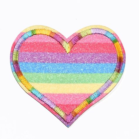 Accessories Colorful, Notes Stationery, Glitter Rainbow, Embellished Clothing, Fabric Embellishment, Computerized Embroidery, Heart Patches, Enamel Pin Badge, Embroidered Heart