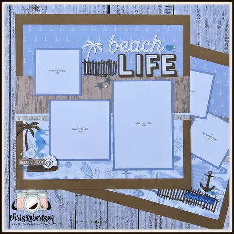 Close To My Heart Scrapbooking Layouts, Summer Scrapbook Layouts, Beach Scrapbook, Beach Scrapbook Layouts, Scrapbook Design Layout, Travel Scrapbook Pages, 12x12 Scrapbook Layouts, Beach Place, Scrapbook Layout Sketches