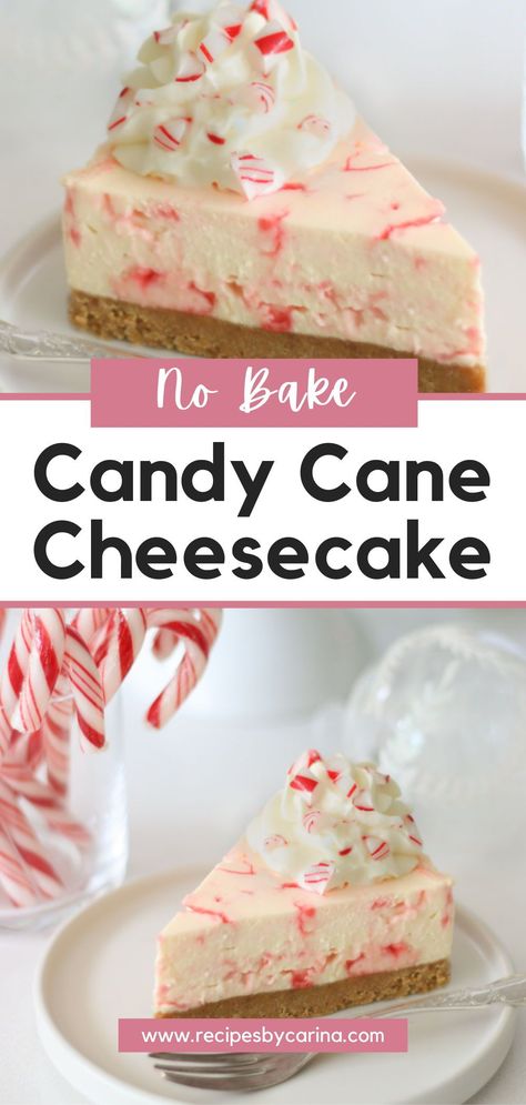 Cheesecake Candy Cane, Easy Peppermint Cheesecake, No Bake Candy Cane Cheesecake, Holiday No Bake Cheesecake, Peppermint Cheesecake No Bake, Candy Cane Cheesecake Recipes, Christmas Cheesecake Recipes No Bake, Candy Cane Dessert Recipes, Christmas Dessert Ideas Cheesecake