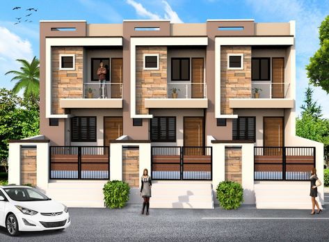 Row House Elevation Design, Row House Elevation, Home Styles Exterior, Bungalow Floor Plans, Small House Elevation, Small House Front Design, House Balcony Design, Exterior House Paint Color Combinations, Row Houses