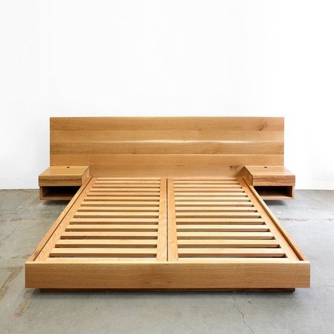 Bed With Side Tables, Platform Bed Diy, Bedframe Diy, Rustic Bed Frame, Simple Bed Designs, Platform Bed Designs, Diy Platform Bed, Wooden Bed Frame, Bed Frame Design