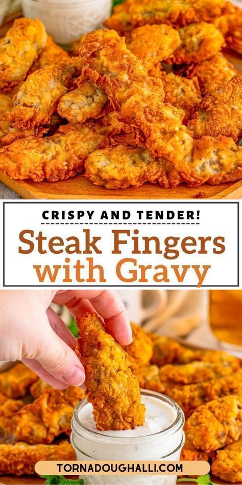 Easy steak fingers are so easy to make and perfect to serve for lunch or dinner. These fried steak fingers with gravy are just what you need if you're looking for a simple meal to make. Make these steak fingers with gravy today! Fried Steak Fingers, Steak Fingers, Chicken Fried Steak Recipe, Fried Steak Recipes, Delicious Steak, Simple Dinners, Easy Steak, Fried Steak, Homemade Gravy