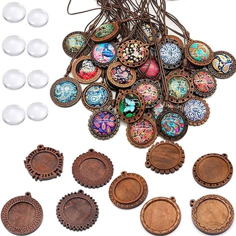 Amazon.com: ToBeIT 36pcs Bezel Pendant Trays round wooden and Glass Cabochon Round Clear Dome for DIY Crafting Photo Jewelry Making Jewelry Making Kits, Photo Pendant, Bracelet Diy, Vintage Diy, Bezel Pendant, Wooden Pendant, Diy Vintage, Diy Photo, Bracelet Crafts