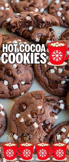 These delicious and easy Hot Chocolate Cookies are our favorite Christmas Cookie! A simple drop cookie, these are as easy to make as your favorite chocolate chip cookies, but they taste like hot chocolate and marshmallows! #hotchocolate #hotcocoa #cookies #christmascookies #recipes #dessert #marshmallows #baking #lftorecipes Hot Coco Cookies Recipes, Hot Cocoa And Cookies Party, Swiss Miss Hot Chocolate Cookies, Good Christmas Cookie Recipes, Easy Winter Cookies, Chocolate Cookie Recipes Christmas, Best Tasting Christmas Cookies, Fun Cookie Recipes Christmas, Homemade Holiday Cookies