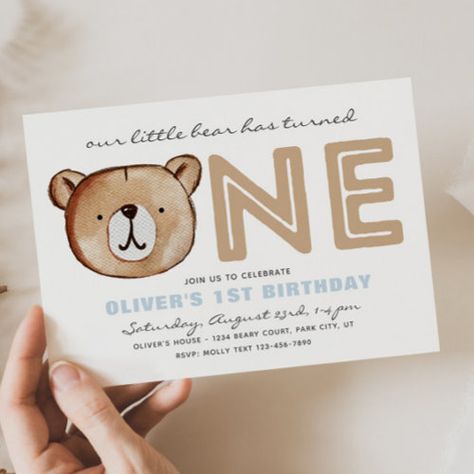 Bear First Birthday Invitations #zazzle #weddinginvitations #birthdayinvitations #babyshowerinvitations #zazzleinvitations #monogram #businesscards #graduation #homedecor Bear First Birthday Invitations, Beary First Year, 1st Bear Birthday Party, First Bear Birthday, First Birthday Themes Bear, First Birthday Boy Teddy Bear Theme, Baby Bear First Birthday Boy, Bear First Birthday Party Boys, 1st Birthday Teddy Bear Theme