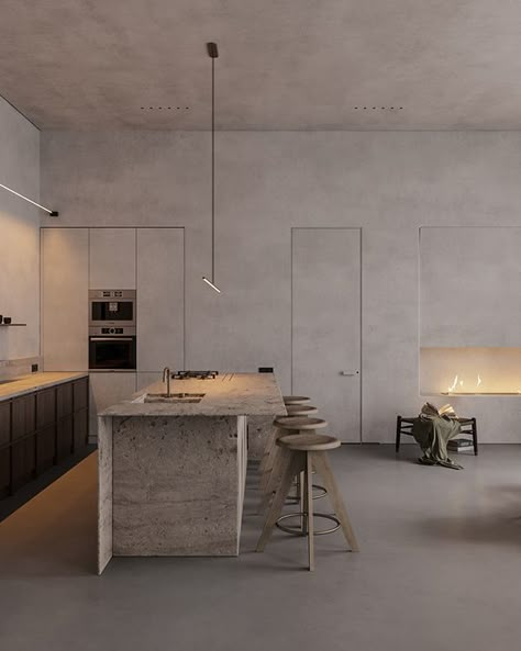 "GREEN MOOD" (gray version) :: Behance Minimalistic Kitchen, Concrete Effect Paint, Stylish Bedroom Design, Urban Kitchen, Earthy Home, Concrete Kitchen, Studio Kitchen, Concrete House, Minimalism Interior