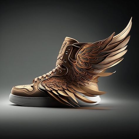 Photo sneakers with wings, unusual desig... | Premium Photo #Freepik #photo #black-shoes #boots #shoes #leather-shoes Winged Shoes Hermes, Winged Sneakers, Shoes With Wings, Winged Shoes, Shoe Painting, Lightning Thief, Advertising Banner, Banner Decor, The Lightning Thief