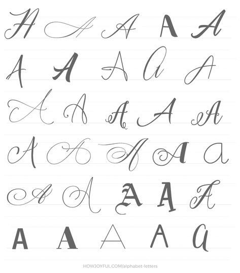 Letter A Style, A Letter Design Alphabet, Calligraphy Alfabet, The Letter A Tattoo, A Letter Tattoo Alphabet, Letter A Different Fonts, A In Different Fonts Letters, A Letter Design Style, Tattoo With Letter A