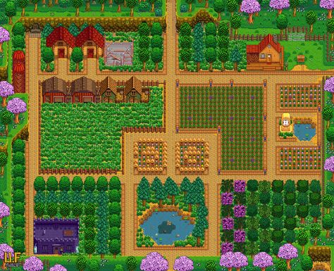 Stardew Standard Farm Ideas, Stardew Valley Farm Layout Standard Cute, Stardew Valley Standard Farm Design, Stardew Valley Standard Farm Layout No Mods, Stardew Valley Standard Farm Layout Ideas, Standard Farm Layout Stardew Valley, Sdv Farm Layout Standard, Stardew Standard Farm Layout, Stardew Farm Layout Standard