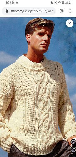 Ravelry: WhoopLovingLife's Men's Crochet Fisherman Sweater Digital Download Vintage Crochet Pattern Crochet Fisherman Sweater, Nautical Crochet, Cable Sweater Pattern, Fisherman Knit Sweater, Galway Girl, 1920s Mens Fashion, Male Sweaters, Crochet Men, Vintage Crochet Pattern