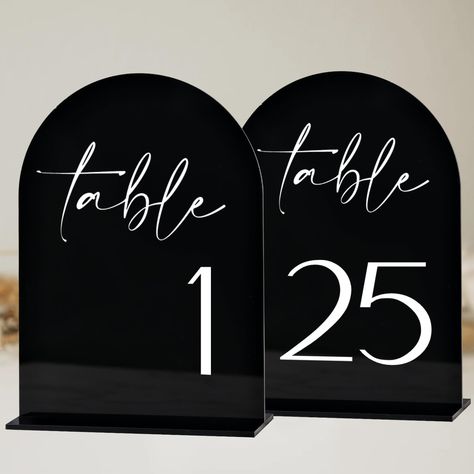 PRICES MAY VARY. Modern Arch Acrylic Table Numbers: Number your wedding tables with a modern arch acrylic sign to display as the centerpiece! These stylish arched black acrylic table numbers will match any themed event and can be used over and over again. Minimalistic Design: The black arch acrylic table numbers is the most popular wedding decoration at the moment, and the minimalist style will never go out of fashion. The calligraphy numbering on acrylic sign is breathtaking. What a beautiful p Black Table Numbers, Arch Table Numbers, Black Acrylic Sheet, Acrylic Arch, Arch Table, Acrylic Table Numbers, Black Arch, Minimalist Wedding Decor, Acrylic Table Number