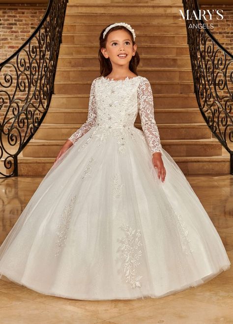 Flower girl dresses, first communion dresses, little girl ball gowns First Holy Communion Dresses, Modest Chic, Communion Decorations, Holy Communion Dresses, Mary's Bridal, Girls Ball Gown, 2022 Style, Military Ball Dresses, Champagne Dress