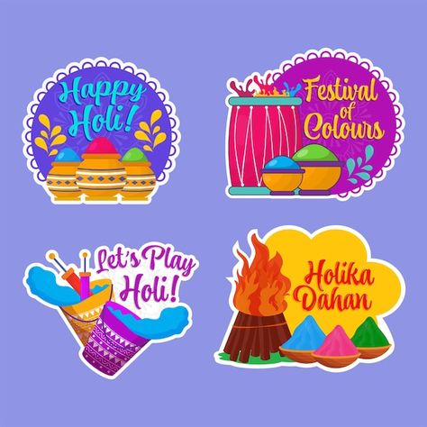 Holi festival sticker collection on blue... | Premium Vector #Freepik #vector #poster #label #celebration #india Holi Stickers For Hamper, Holi Stickers, Holi Festival Poster, Holi Design, Exam Tension, Holi Pichkari, Holi Decor, Holi Photoshoot, Baby Birthday Invitation Card