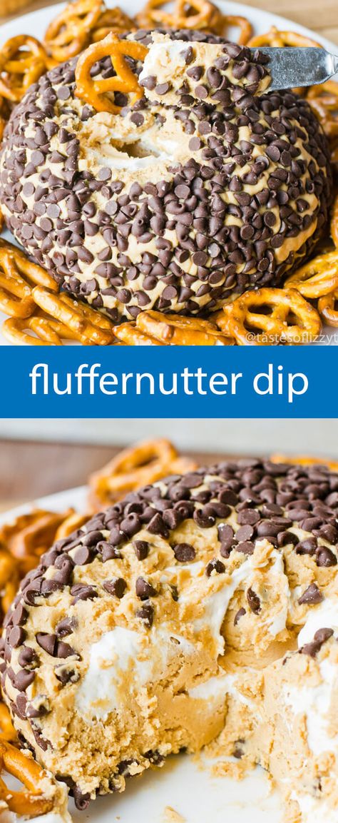 fluffernutter dip / dessert dip recipe / peanut butter / marshmallow fluff / party food / chocolate chips / pretzels / easy dessert via @tastesoflizzyt Easy Tailgate Desserts, Fluffernutter Recipes, Recipes Using Marshmallow Fluff, Tailgating Desserts, Gameday Desserts, Dips Sweet, Dip Dessert, Dessert Balls, Dessert Dip Recipes