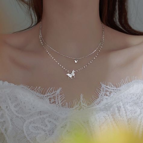 Shiny Butterfly, Y2k Necklace, Long Tassel Necklace, Kawaii Jewelry, Wedding Party Jewelry, Classy Jewelry, Pretty Necklaces, Girly Jewelry, Butterfly Necklace