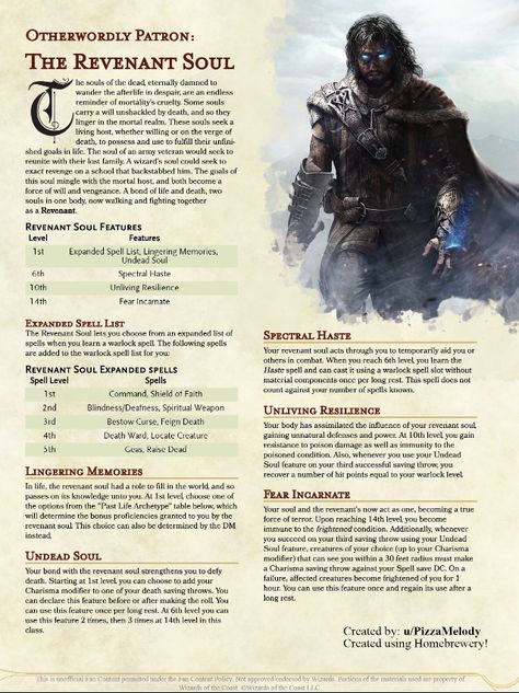 Dnd Patron Ideas, Odd Dnd Characters, Otherworldly Patron 5e, Revenant Dnd, Dnd Classes Homebrew, 5e Warlock Patron, Dnd 5e Warlock Patron, Warlock Dnd Patron, Dnd 5e Warlock