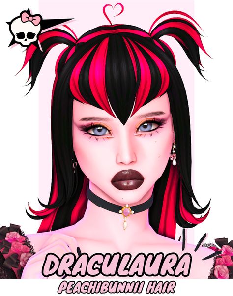 *ੈ✩‧₊˚༺ Draculaura Hair ༻*ੈ✩‧₊˚ | Patreon Sims 4 Cc Maxis Match Colored Hair, Sims 4 Alt Hair Maxis Match, Draculaura Sims 4 Cc, Draculaura Hair Curly, Sims 4 Cc Alternative Hair, Sims 4 Cc Goth Hair, Sims 4 Bangs, Draculaura Hair, Sims Folder