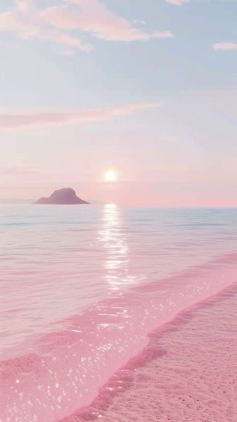 Pink Beach Aesthetic Wallpaper, Pastel Beach Wallpaper, Pink Mermaidcore, Beautiful Beach Pictures, Love Pink Wallpaper, Pastel Beach, Pink Wallpaper Girly, Cute Summer Wallpapers, Pink Ocean