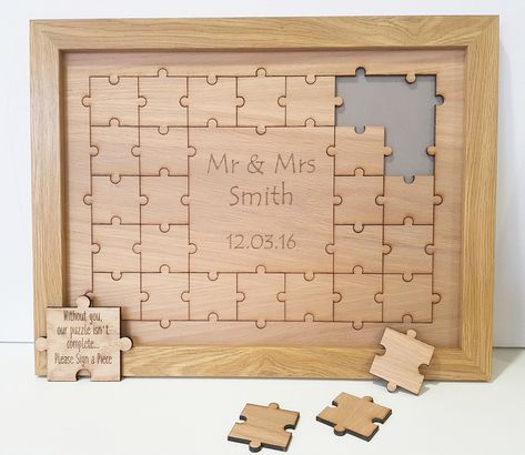 Laser Gifts, Country Wedding Guest Book, Wine Cork Wedding, Cork Wedding, Puzzle Guest Book, Mums Wedding, Wood Laser Ideas, Wooden Wedding Guest Book, Alternative Gifts