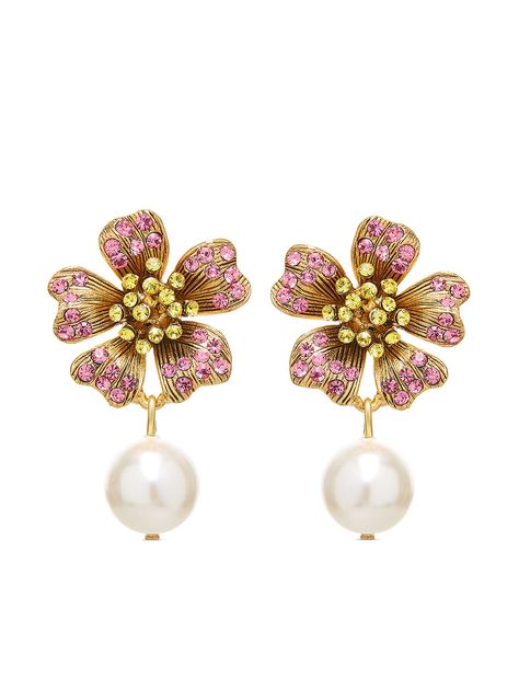 Oscar De La Renta Petal Pearl Drop Earrings - Farfetch Fairytale Outfits, Dreamy Jewelry, Fashion Girlies, Earrings Pearl Drop, Resin Pearl, Medieval Dresses, Pearl Drop Earrings Gold, Posh Spice, Luxury Earrings