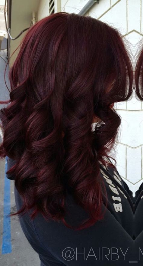 Dark Cherry Wine Hair Color, Dark Red Short Hair With Bangs, Dark Wine Red Hair Color, Wine Hair Color Burgundy, Deep Wine Hair Color, Dark Red Hairstyles, Burgundy Wine Hair, Scarlet Red Hair, Cherry Wine Hair Color Burgundy