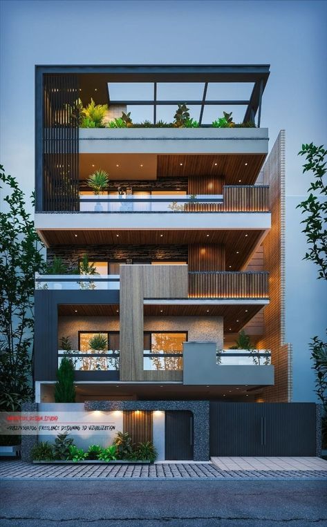 Apartment Elevation Design Architecture, 4 Floor Building Elevation Modern Style, Bunglow Elevation Modern, Decoration Ideas Aesthetic, Indian House Exterior Design, Building Front Designs, House With Balcony, Room Decoration Ideas, Residential Building Design