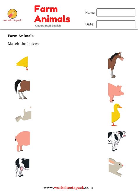 Farm animals match the halves worksheets. Animal Crafts Preschool, Farm Animals Activities, Free Worksheets For Kids, Farm Animals Theme, Sight Word Sentences, Kindergarden Activities, Animal Worksheets, Kids Worksheets Preschool, Farm Activities