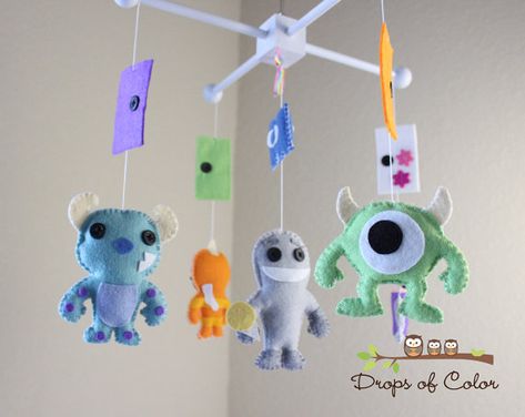 Baby Mobile  Baby Crib Mobile  Nursery by dropsofcolorshop on Etsy Monsters Inc Nursery, Monster Nursery, Monsters Inc Baby, Nursery Deco, Toy Advent Calendar, Kids Deco, Monster Inc, Mobile Baby, Baby Crib Mobile