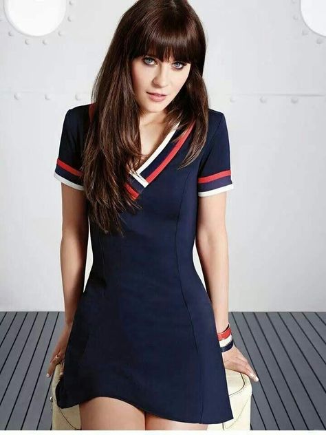 Zooey Deschanel Hair, Zooey Deschanel Style, Emily Deschanel, Elisabeth Ii, Zooey Deschanel, Chic Outfit, Polo Dress, Audrey Hepburn, New Girl