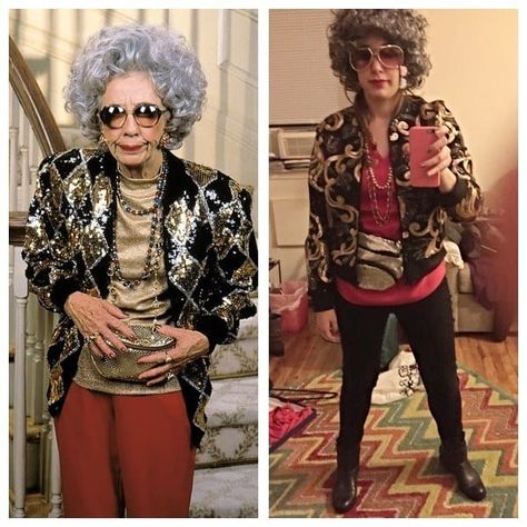 Old People Costume, Old Lady Halloween Costume, Old Lady Makeup, Granny Party, Granny Costume, Grandma Costume, Costume Zombie, Cat Mad, Christmas Eve Outfit