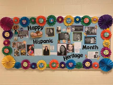 Mexican Heritage Bulletin Board, Latino Heritage Month Bulletin Board, Hispanic Heritage Month Library Display, Spanish Heritage Month Bulletin Board, Hispanic Heritage Door Decoration, Mexican Heritage Month, Heritage Month Ideas, Hispanic Heritage Month Decorations, Spanish Bulletin Boards