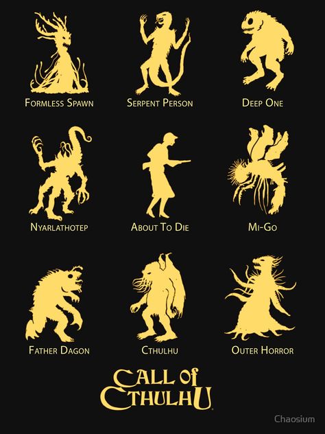 "Call of Cthulhu - Know Your Monsters" T-shirt by Chaosium | Redbubble Female Cthulhu, Dnd Horror, Lovecraftian Art, Dnd Tips, Lovecraft Monsters, Cthulhu Fhtagn, Lovecraft Art, Demon Book, Call Of Cthulhu Rpg