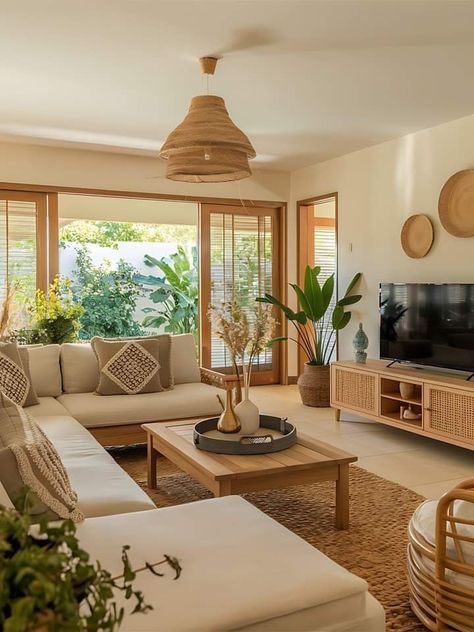 Brazilian Style Home, Modern Resort Interior Design, Filipino Home Interiors, Natural House Design, Hawaii Living Room, Closed Living Room, Small Living Room Layout Ideas, Small Living Area, Rattan Living Room