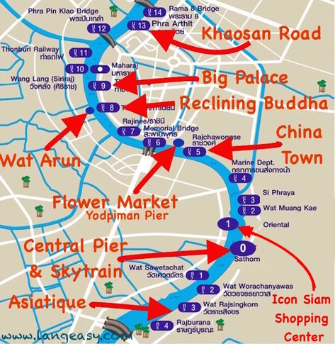 Chao Phraya river public boat service stations Bangkok Tourist Map, Bangkok Map, Bangkok Tourist, Bangkok Itinerary, One Night In Bangkok, Bangkok Travel Guide, Bangkok Nightlife, Bangkok Shopping, Thailand Tourist