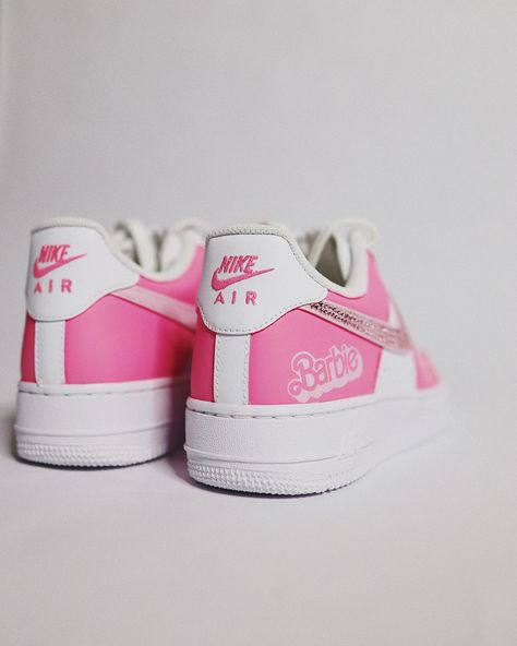 Hot Pink Barbie Nike’s with a touch of sparkle. 💖😍 - #barbie #pink #grwm #hotpink #nike #sneakers #ootd #airforce1 #customsneakers #barbiefashion #pinksneakers #customkicks #sneakerhead #barbiestyle #sneakeraddict #sneakerculture #fashionblogger #instafashion Pink Air Force 1, Barbie Design, Hot Pink Barbie, Air Force 1 Sneakers, Hand Spray, Custom Barbie, Painted Sneakers, Custom Kicks, Wedding Sneakers