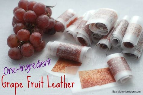 One Ingredient Grape Fruit Leather from Real Mom Nutrition #realmomnutrition #fruitleather #fruitsnacks #snacks #snacksforkids Fruit Leather Recipe Grape Dehydrator, Pear Fruit Leather Recipe Dehydrator, Homemade Fruit Leather Dehydrator, Fruit Roll Up Recipe Dehydrator, Homemade Fruit Roll Ups Dehydrator, Dehydrated Snacks, Grapes Recipes, Fruit Leather Dehydrator, Fruit Leathers