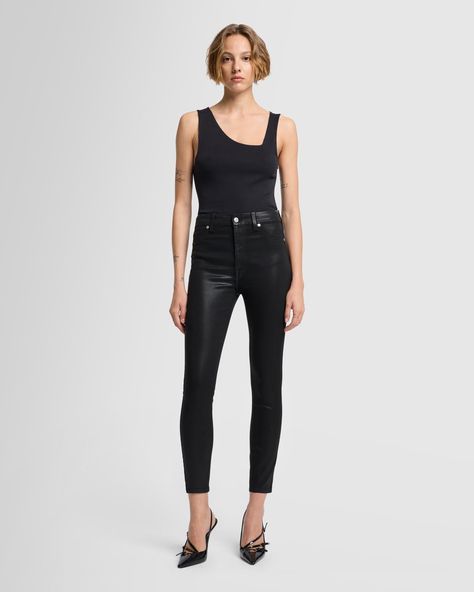 B(Air) High Waist Ankle Skinny In Coated Black Black High Rise Versatile Jeans, Versatile High Rise Black Jeans, Sleek Black High Rise Jeans, Black High Waist Non-stretch Jeans, Black Non-stretch Edgy Jeans, Light Jeans, Dark Blue Jeans, Low Rise Jeans, Black 7