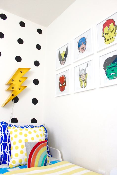 Kids Superhero Bedroom, Toddler Boy Superhero Bedroom, Sophisticated Superhero Bedroom, Superhero Toddler Room, Superhero Bedroom Target, Toddler Boy Room Superhero, Outdoor Home Theater, Superhero Nursery Baby Boy, Rooms For Kids