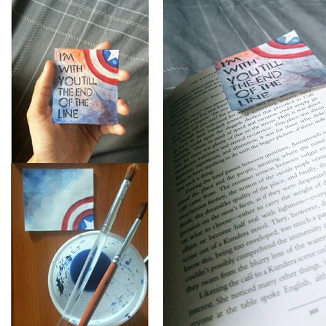 Captain America Bookmark. #diy#bookmark#quote #captainamerica#bucky#steverogere#cornerbookmark#marvel#avengers Captain America Gifts For Him, Marvel Things To Make Diy, Avengers Bookmarks Diy, Marvel Gift Ideas Diy, Marvel Bookmarks Diy, Marvel Diy Gifts, Marvel Diy Crafts, Marvel Bookmarks, Captain America Painting