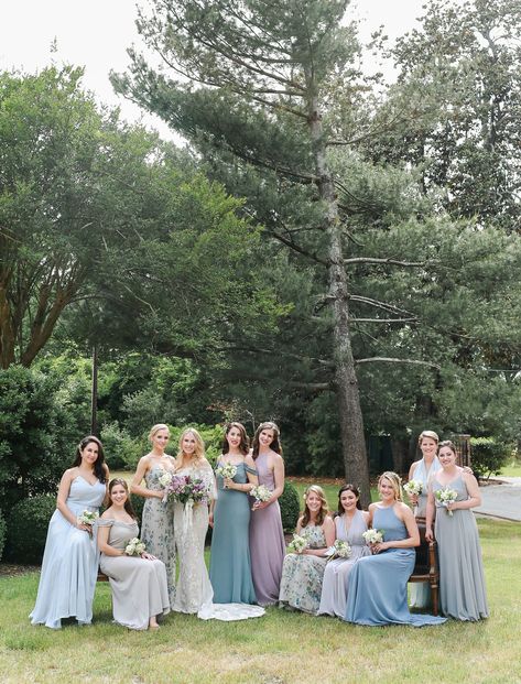 Ten Bridesmaids, Colorful Wedding Dress, Mismatched Dresses, Lilac Wedding Bouquet, Bridesmaid Separates, Spring Wedding Ideas, Latest Bridesmaid Dresses, Charleston Weddings, Modern Bridesmaid