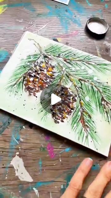 Watercolor Pine Needles, Watercolor Pinecones Tutorial, Watercolour Pinecone, How To Paint Pinecones, Watercolor Pinecone, Pinecone Painting, Loose Watercolor Paintings, Painted Pinecones, Paint Easy