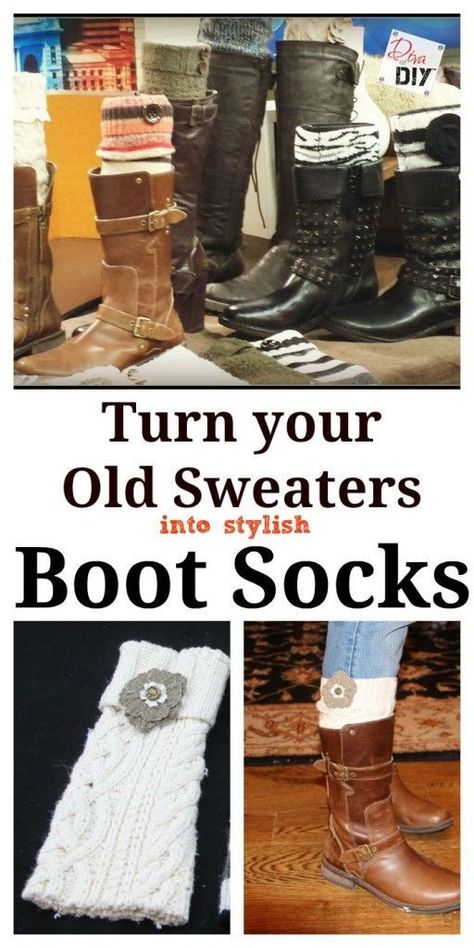 Diy Boot Socks, Repurposing Clothes, Sweater Crafts, Upcycled Sewing, Boot Cuff Socks, Fashion Upcycling, Redo Clothes, Altered Clothes, Ropa Upcycling