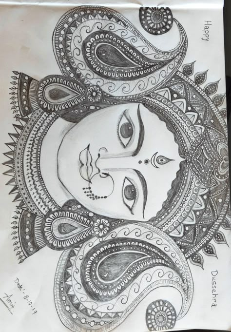 Navratri Sketch of Maa Durga Navratri Pencil Sketch, Durga Maa Pencil Drawing, Navratri Drawing Ideas Sketch, Navratri Durga Mata Drawing, Mata Rani Sketch Pencil, Ma Durga Pencil Sketch, Navratri Sketch Drawing, Drawing Of Maa Durga, Mandala Art For Navratri