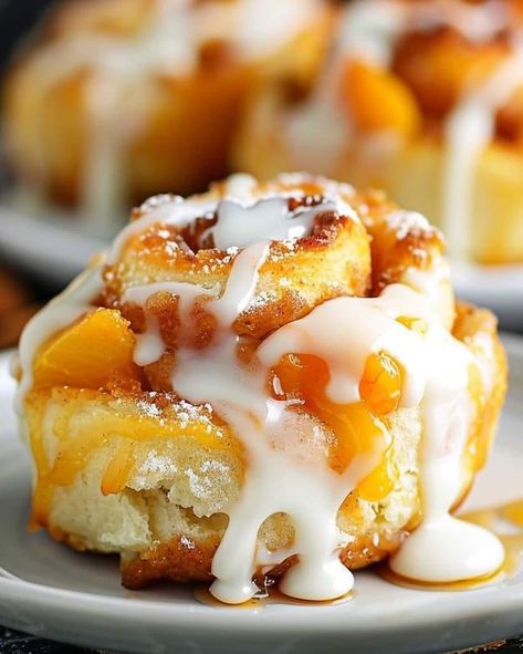 Peach Cinnamon Rolls, Optimal Recipes, Gourmet Pastries, Active Dry Yeast, Honey Garlic Sauce, Summer Brunch, Baked Pork, Baked Pork Chops, Chocolate Wafers