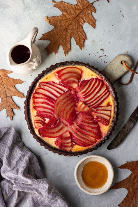 The custard is spiced with cinnamon, cardamom and star anise. These spices go well with the red wine flavour from the pears, you wouldn’t be able to stop at just one slice!  #Tarts #DessertRecipes #BakewithShivesh Pear Custard, Vanilla Bean Custard, Bake With Shivesh, Tart Dough, Pear Tart, Tart Baking, Custard Tart, Poached Pears, Snacks Ideas